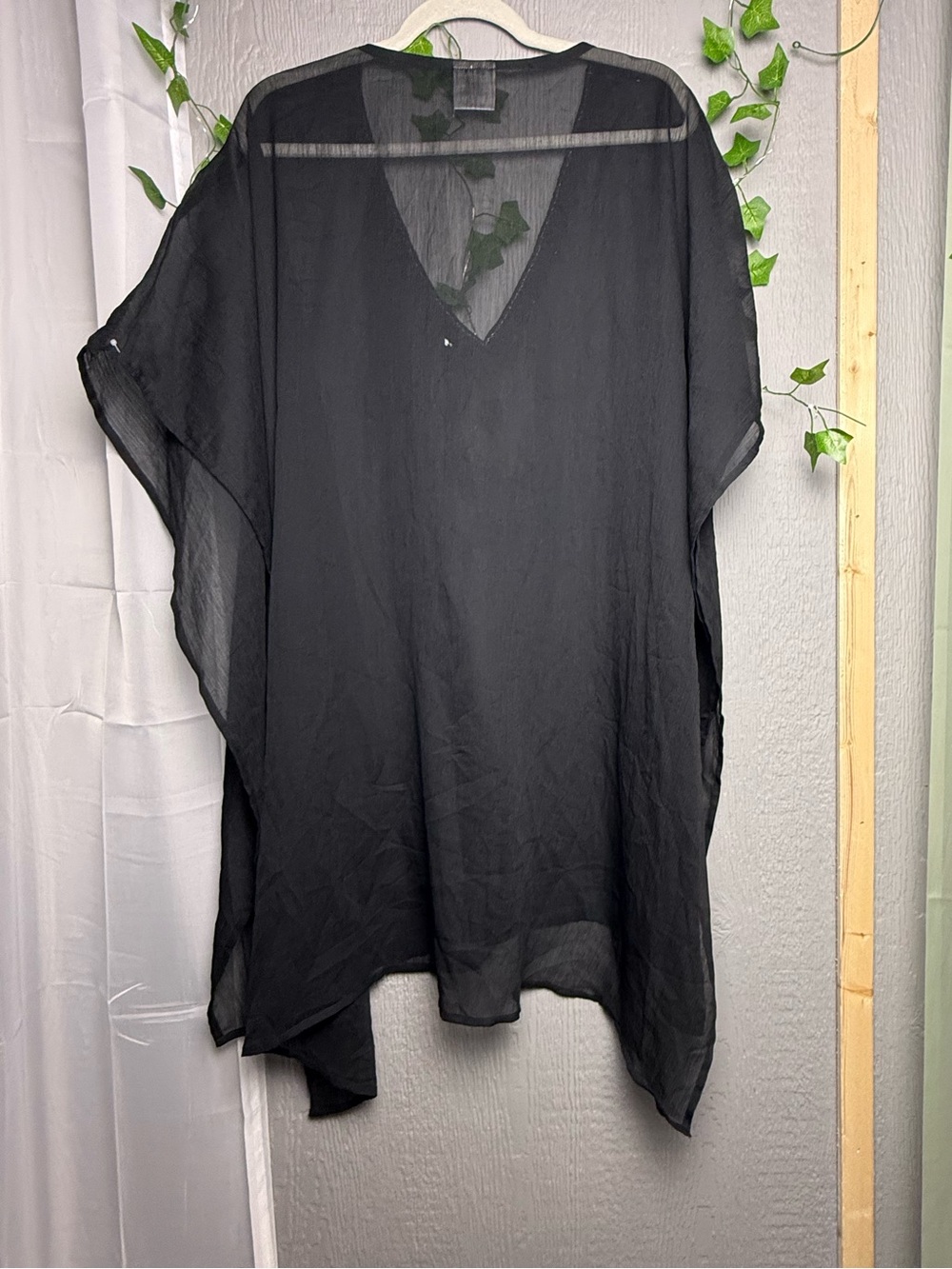 SWIM by Chuck Handy Black Sheer Poncho Beach Cover Up Embellished V-Neck OS - Picture 3 of 7
